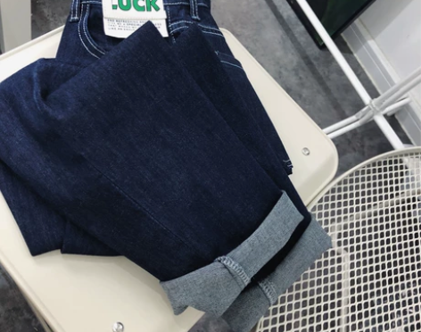 胖妹妹春季2022新款深蓝色牛仔裤女宽松百...