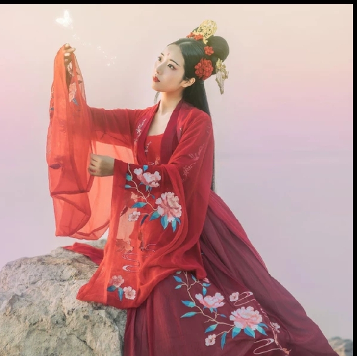 花朝记绝版汉服，唐制红色汉服大全套四件套s...