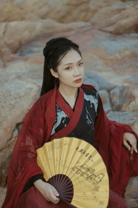 魏晋风汉服女齐腰襦裙红男情侣班服大袖衫交领...