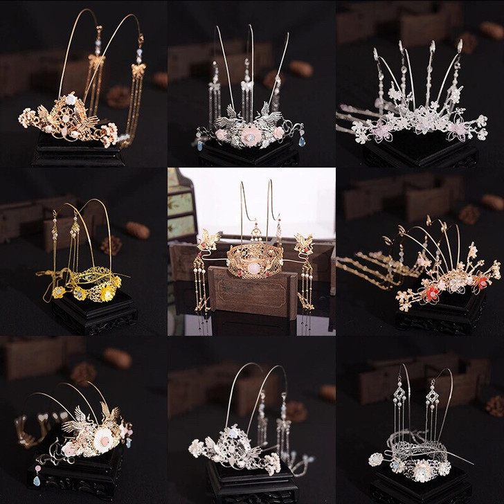 (全新包邮)汉服发冠魏晋古风凤冠头饰流苏头...