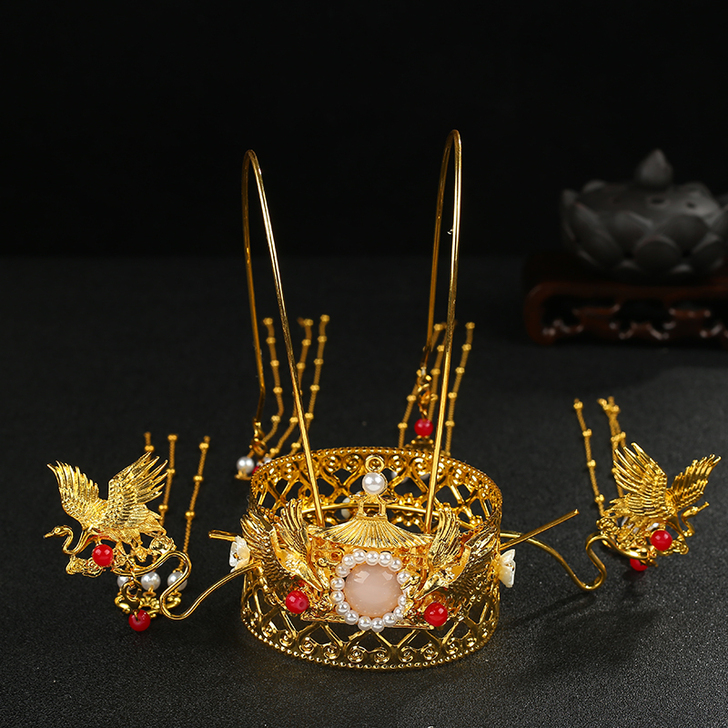 新款仙鹤发冠套装魏晋古风秀禾日常百搭汉服发...