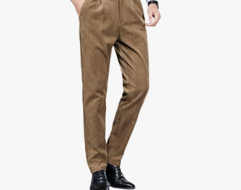 比音勒芬秋冬款灯芯绒男士休闲裤直筒宽松条绒...