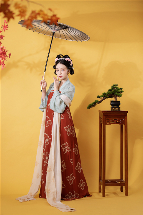 杉梅原创长安街唐风复原款齐胸汉服女一片式破...