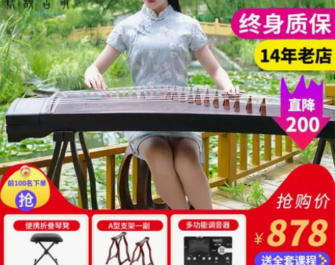 新韵黑檀浅刻专业考级演奏扬州古筝便携式初学...