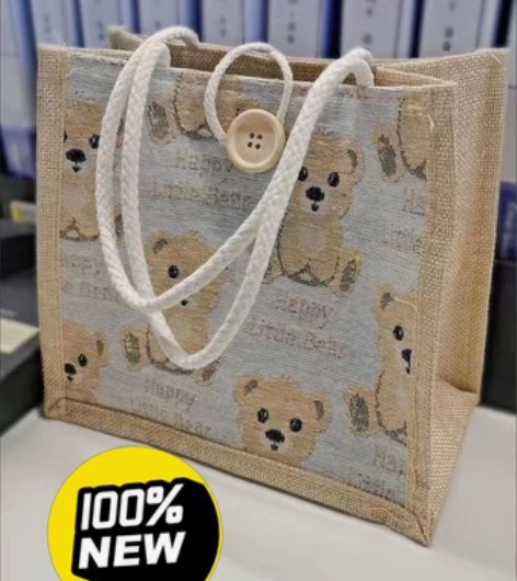 闲置 亚麻手提袋女外出手拎包2021网红i...