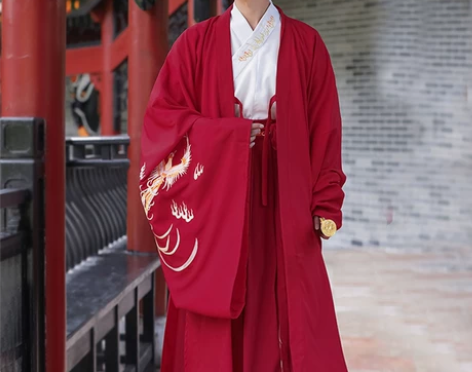 凤凰原创汉服男装魏晋风红色新郎情侣古风套装...