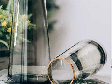 轻奢描金透明玻璃花瓶干花客厅花器摆件装饰创...