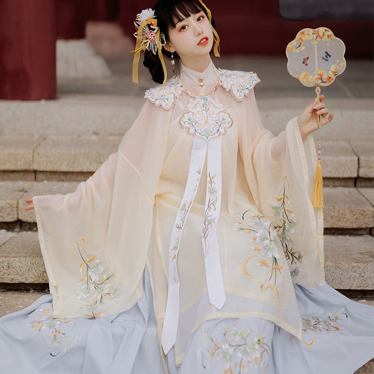 花物语原创明制汉服女云肩仙气飘逸白菜立领纱...
