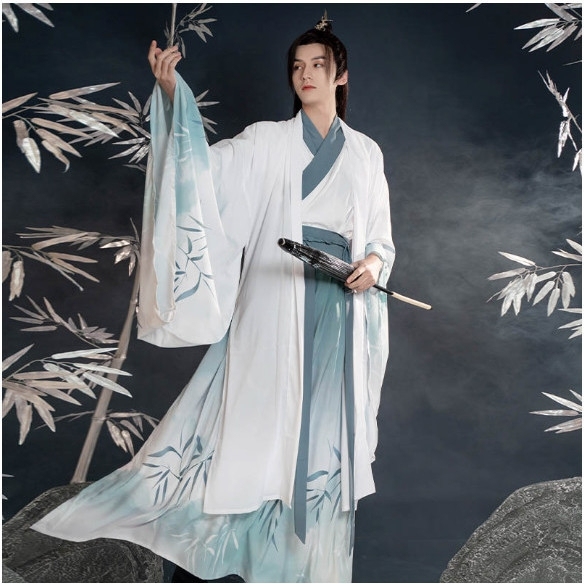汉服男女情侣装青衣男女学生日常魏晋风交领齐...