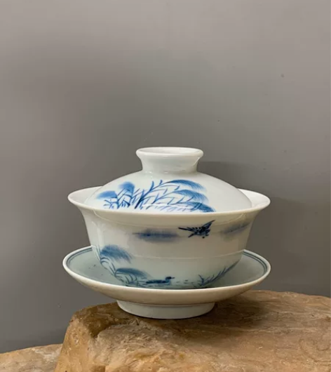 《野趣》茗陶坊青花老盖碗，釉下彩纯手工彩绘...