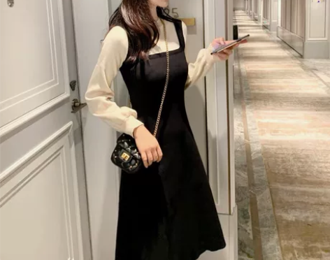 针织连衣裙女秋冬2022新款潮法式复古假两...