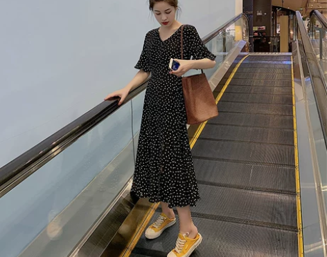 雪纺连衣裙女2019新款夏季短袖荷叶边裙气...