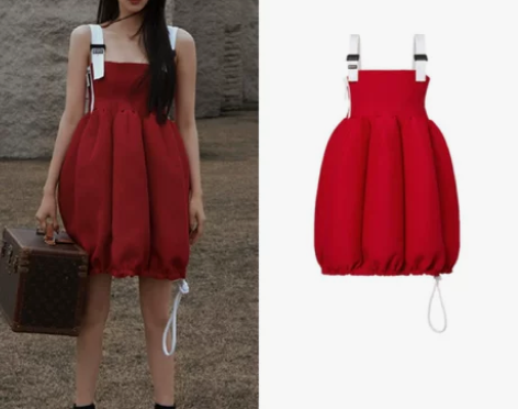 欧阳娜娜同款红色吊带连衣裙2021新款小个...