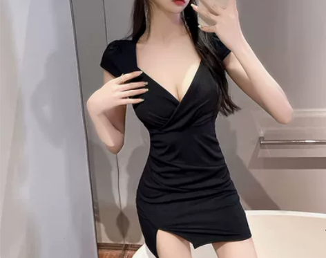 夜总店连衣裙遮肚子显瘦包臀裙性感低胸夜总会...