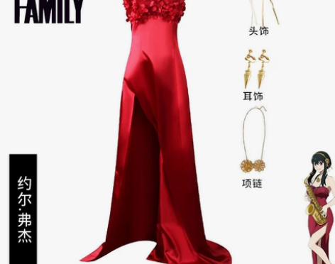 间谍过家家cos约尔红色玫瑰礼服裙音乐会s...