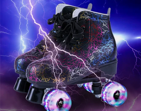 旱冰鞋 轮滑鞋轴承闪光溜冰鞋溜冰场男女闪电...