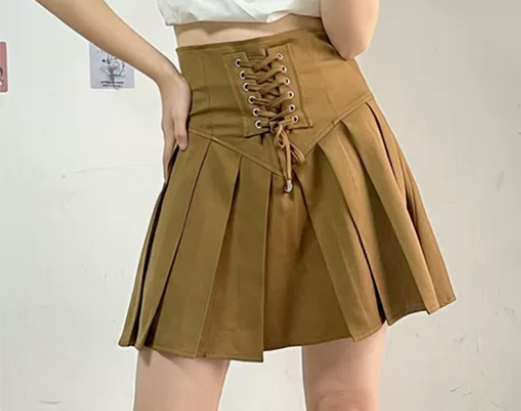 大码港风设计感收腰蓬蓬百褶裙女高腰显瘦半身...