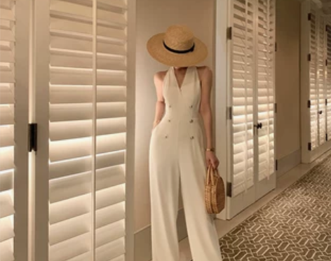 露合制衣 无袖v领挂脖连体裤2021年新款...