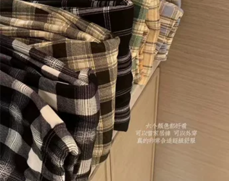 买一送一高版本 羊羔绒格子阔腿裤 女冬厚实...