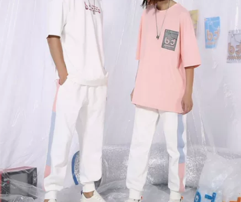 bt 撞色拼接束脚休闲裤 男女同款 白色 ...