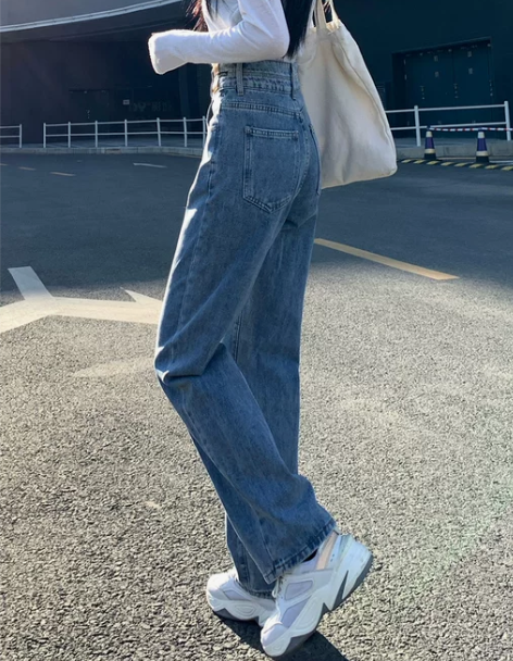 高腰牛仔裤 高腰牛仔裤阔腿裤直筒版型，遮肉...