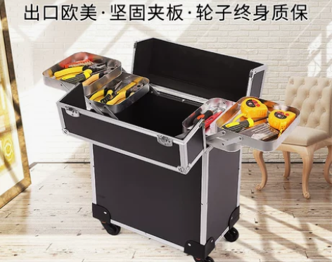 工具箱 工具箱电工大号五金拉杆式带轮车载收...