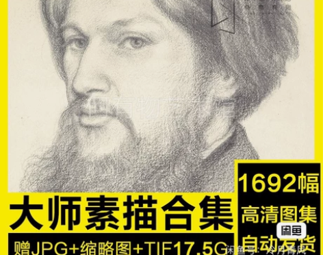 书画作品大师素描 高清图片教学临摹喷绘装饰...