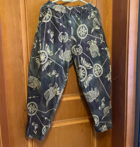 全新弹力棉数码印花女士复古裤子萝卜裤阔腿裤...