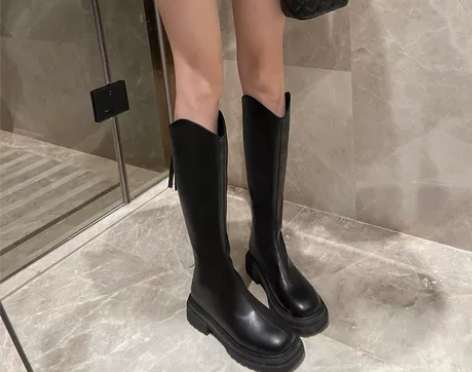 长靴女2022新款春秋冬季加绒V口长筒女靴...