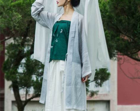 都城南庄 改良日常汉服汉元素灰绣花褙子上衣...