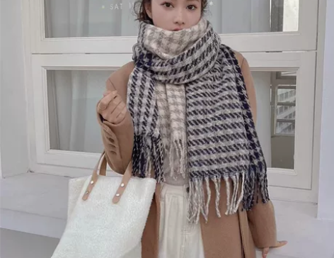 冬季ins仿羊绒千鸟格披肩保暖围脖女 【数...
