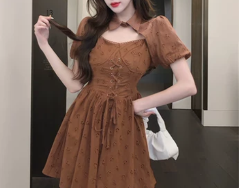泡泡袖法式小坎肩外搭夏季吊带连衣裙两件套 ...
