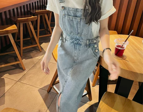 牛仔连衣裙女法式复古chic收腰显瘦背带裙...