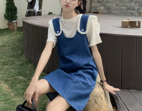 牛仔连衣裙女设计感小众背带裙2022新款夏...