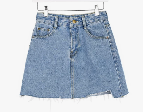 不规则牛仔半身裙女夏新款高腰a字裙百搭 感...