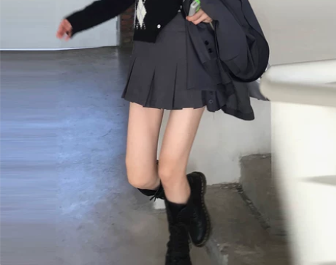 百褶裙高腰a字显瘦春秋短裙半身裙女小个子百...