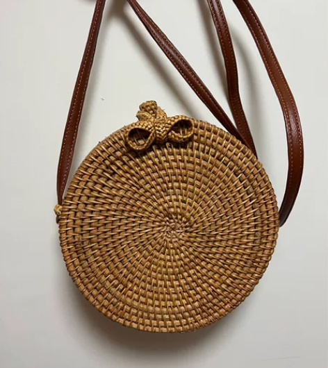 藤编篮 斜跨迷你包 蝴蝶圆形复古文艺手工编...