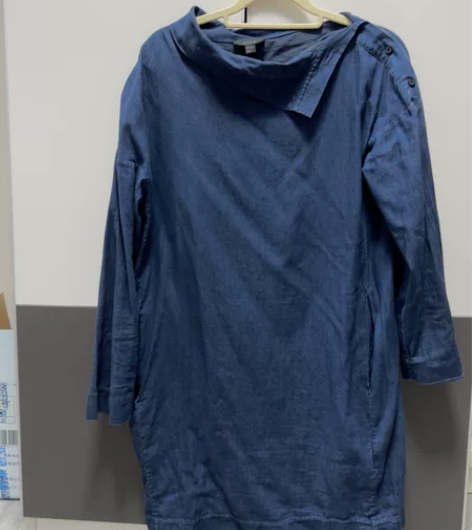 COS连衣裙 深蓝色 牛仔风 一字领 个性...