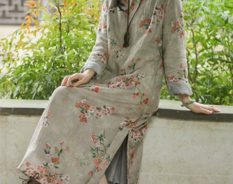 念江南秋冬中国风原创苎麻加绒旗袍宽松盘扣女...