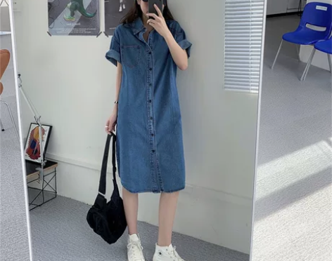 孕妇夏装连衣裙减龄港风翻领百搭气质长裙女孕...