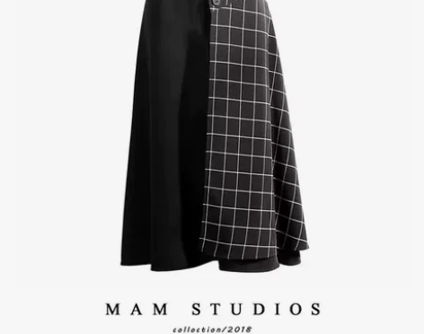 港味半身裙个性复古格子拼接可拆设计撞色口袋...