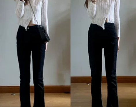 微喇牛仔裤女2021新款秋冬高腰弹力修身显...