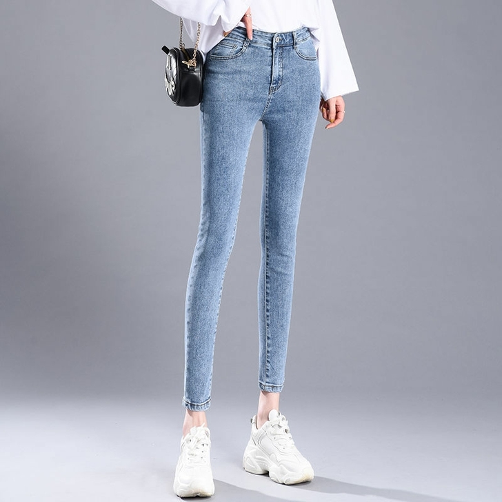 加绒/不加绒牛仔裤女秋冬新款高腰显瘦百搭小...