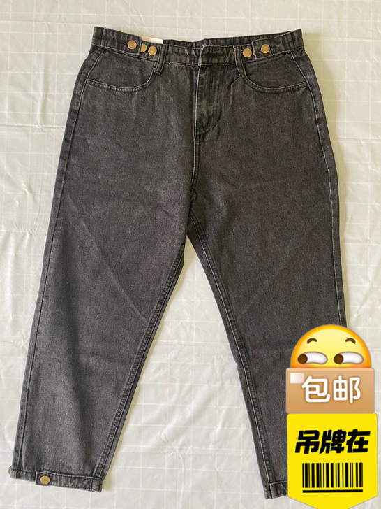 大码灰黑色牛仔裤