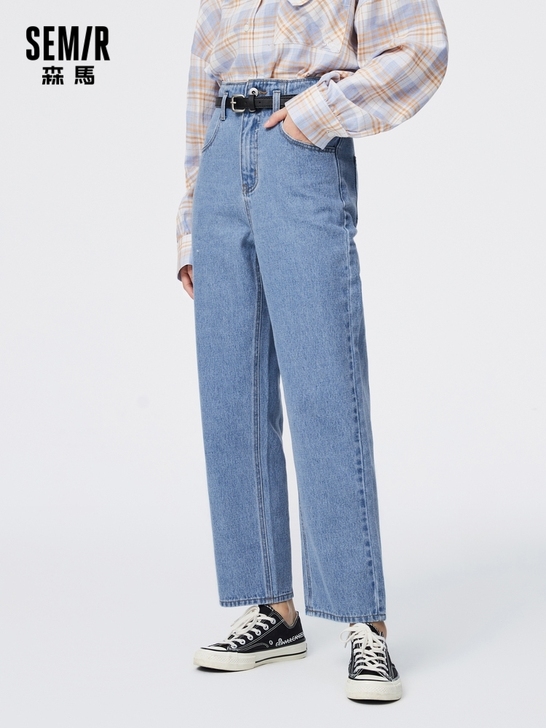 森马高腰直筒牛仔裤