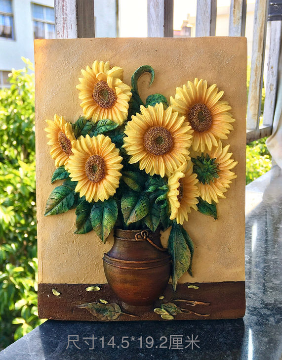 欧式创新浮雕树脂工艺品仿名画太阳花向日葵挂...