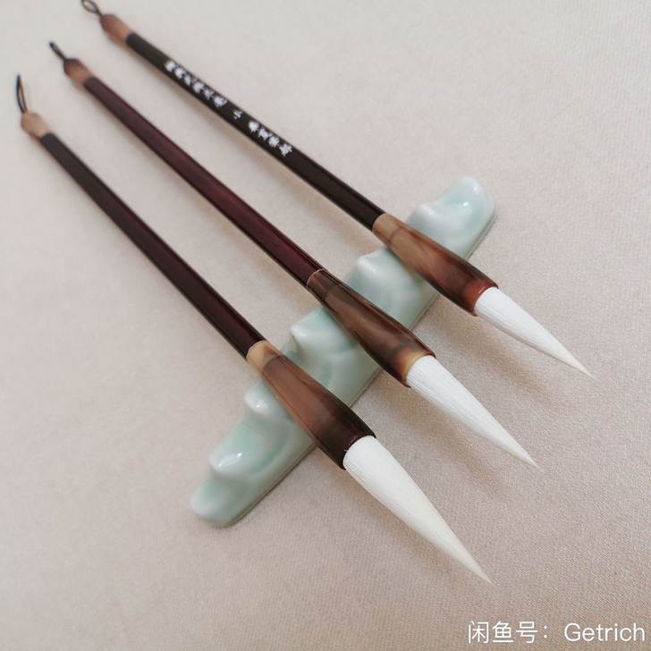 清仓手工纯羊毫毛笔套装木杆玛瑙羊豪书法国画...