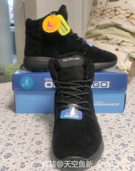 全新斯凯奇翻毛皮真皮加绒超轻超弹厚底高筒中...