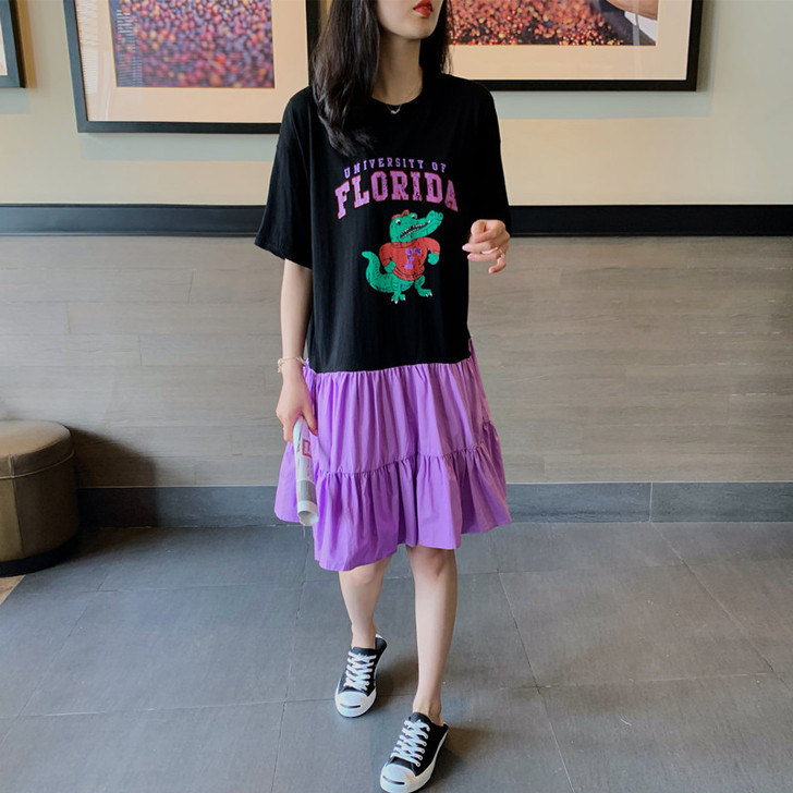 2020夏季新款法式森系裙子女卡通印花大码...