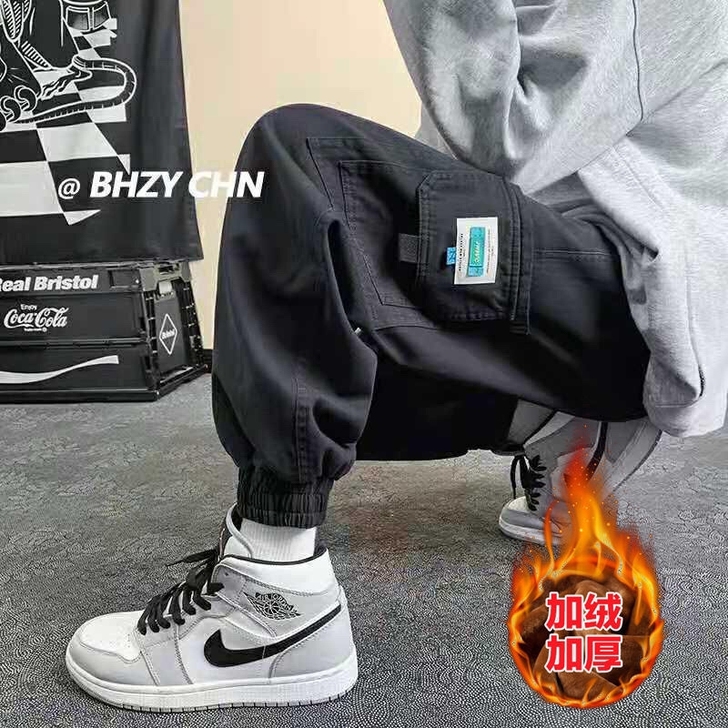 宽松大码裤男纯棉工装裤加绒工装裤男秋冬季潮...